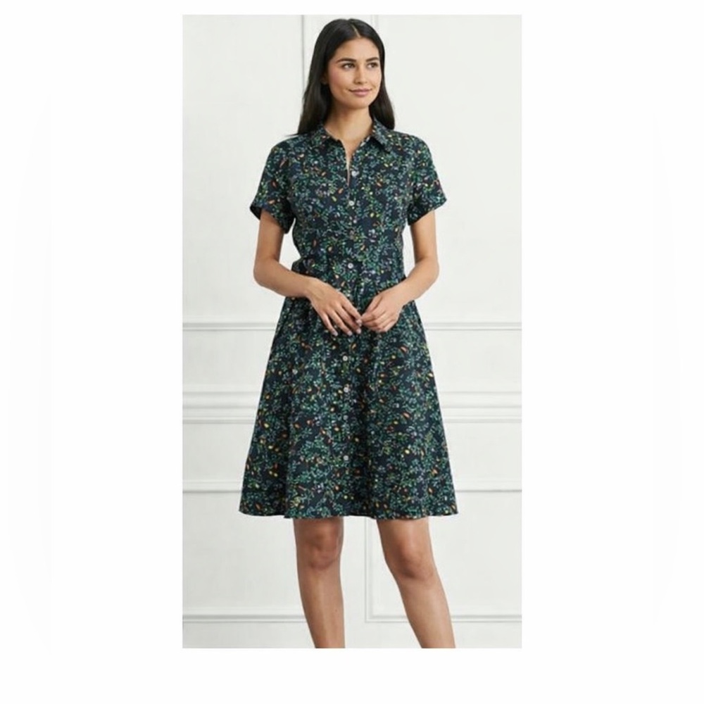 Laura shirt dress linen midnight garden green size xs